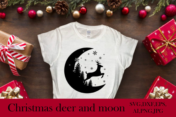 SVG DXF Deer on the Moon Christmas Santa